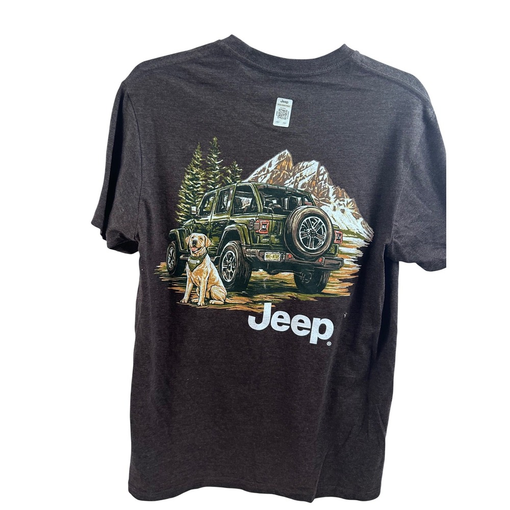 Jeep Graphic T-Shirt Medium Brown Labrador Mountain Short Sleeve Mens